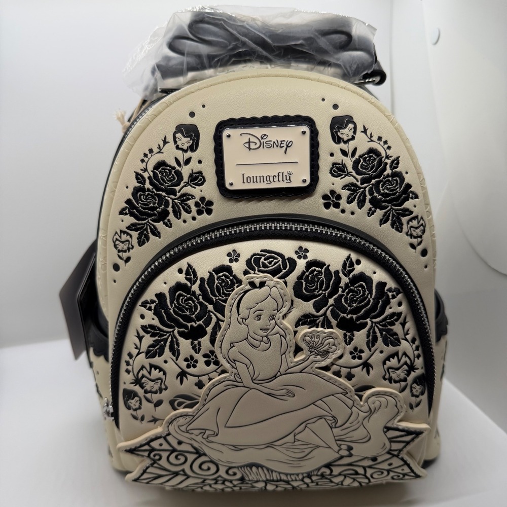 Loungefly Disney NWT Hard Tag Alice In Wonderland Floral Embossed Mini Backpack